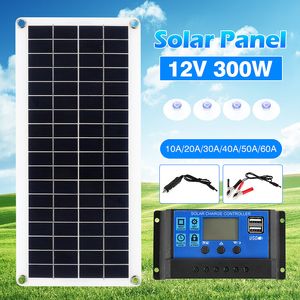 Paneles solares Panel solar flexible de 300 W, cargador de batería de 12 V, USB dual con controlador 10A-60A, banco de energía de células solares para teléfono, coche, yate, RV 230113