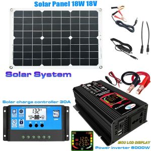 Solar Peak 6000W Onverter 18W 18V Panneau solaire Kit de système de voiture Contrôleur de batterie d'alimentation de voiture DC12V à 110V 220V Camping Outdoor