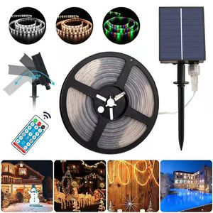 Solaire alimenté 5M LED bande lumière extérieure RGB 2835 Flexible éclairage ruban ruban étanche LED bandes rétro-éclairage jardin décor