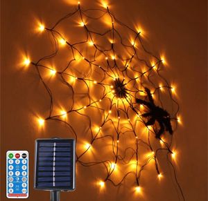 Guirlande lumineuse Halloween à énergie solaire 60 LED Toile d'araignée violette 3,28 pieds de diamètre 8 modes étanche toile d'araignée lumière intérieur extérieur jardin fenêtre cour maison