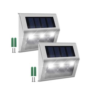 Marche pied solaire 3 LED lumières d'escalier à énergie solaire éclairage extérieur en acier inoxydable pour Post Pathway Garde