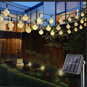Guirlande lumineuse solaire d'extérieur, 21,3 pieds 30 boules de cristal LED Globe étanche à énergie solaire Guirlande lumineuse pour jardin de Noël, maison