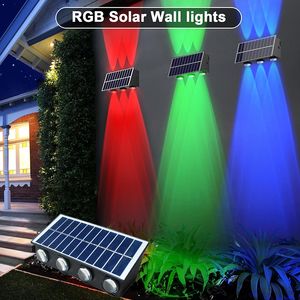 Luz de pared con arandela solar hacia arriba y hacia abajo 4LED 6LED 8LED Luz de cubierta decorativa RGB LED impermeable para exteriores para patio escalera jardín trasero