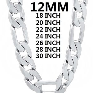 Collier en argent sterling 925 massif pour hommes classique 12MM chaîne cubaine 18-30 pouces charme de haute qualité bijoux de mode mariage 220222