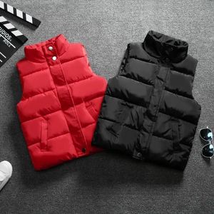 Solid Color Children Stand Collar Cotton Vests Autumn Winter Down Sleeveless Waistcoat Jacket Coat Warm Outerwear 312Y Clothes 240103