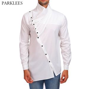 Couleur unie col haut plis Floral hommes chemise habillée décontracté Slim Fit chemises pour hommes Style ethnique hommes chemise à manches longues 210524