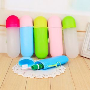 Couleurs unies portable voyage dentifrice porte-brosse à dents étui à capuchon tasse de rangement domestique support extérieur deux pièces enfants accessoires C6043