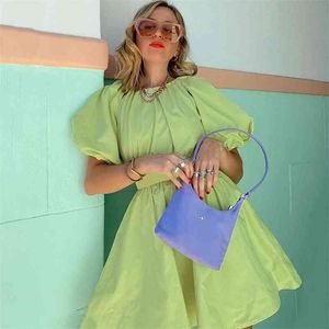 Solid Green Summer Dress Women Party Club Hollow Out Winist Mini Sundress Corto elegante Vestido Vestido Cotton 210415