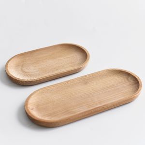 Mini bandeja de madera ovalada maciza, platos pequeños de madera de 18CM, platos de cena de postre de fruta de madera entera para niños, vajilla WLY BH4561