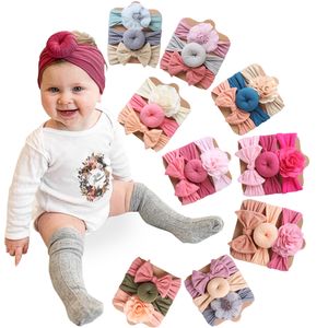 Solide Nylon Nouveau-Né Bébé Garçon Fille Bandeau Élastique Fleur Bandes De Cheveux Doux Donuts Headwraps Mode Enfants Coiffe