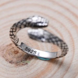 Solid Pure S925 STERLING Silver Band Women Double Snake Head Figure Ring 4 mm US6-8 240420