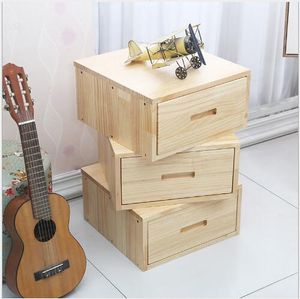 Mesita de noche de madera maciza, muebles de dormitorio, tipo cajonera individual, gabinetes de almacenamiento americanos, mesa esquinera de pino con múltiples cubos