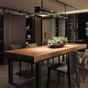 Mesa de comedor de madera maciza Mueble de mesa rectangular con base de 4 patas de metal negro para comedor cocina