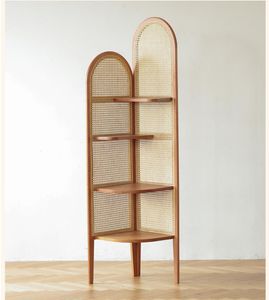 Écrans en bois massif armoires d'angle en rotin étagère décoration simple moderne armoire triangulaire bibliothèque petite armoire de rangement domestique familiale