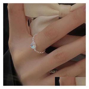 Solitaire Ring Finger 925 Sterling Sier Design Heart Moonstone Rings Femmes Adjuatable Fashion Fashion Corée Drop Livraison DHB8Q