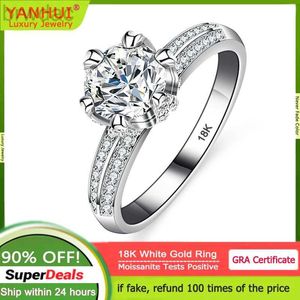 Solitaire Ring Real 18K White Gol Moisanite Moisanite Engagement Ring Brilliant VVS Diamond Halo Band de mariage pour femmes Bouquet Flower Promise Ring D240419