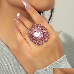 Anillo de solitario Retro de lujo de gran tamaño Corona de cristal de cristal adecuado para mujeres de moda ajustable abierto joyería de las señoras regalo gota de dhjyx