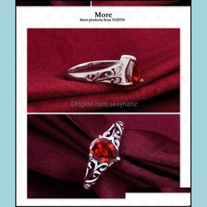 Anillo de solitario Anillos para mujeres Cubic Zirconia China Venta al por mayor Boda Cristal Rojo Sier Diamante Piedra preciosa Gota de Sexyhanz Dh2Cf