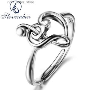 Anillo de solitario Slovecabin Original 925 Sterling Silver Note Anillos de boda para mujeres Joyería de lujo Anillos de música de corazón ajustables Mujer YQ231207