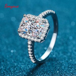 Solitaire Ring Smyoue Certified 2/1CT Radiant Cut Moissanite Engagement Kleurloze VVS Diamond Voorstel s Sterling Silver Weddig Band Y2302