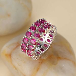 Anillo solitario temperamento rosa piedra rosa banda para mujer Color plata grueso corte ovalado AAA circón doble capa boda fiesta s joyería Y2302