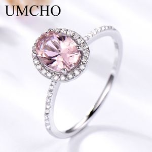 Anillo solitario UMCHO Plata de Ley 925 ovalada clásica rosa morganita s para mujer compromiso piedras preciosas boda banda joyería fina regalo 221103