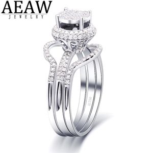 Anillo de solitario Anillos de boda Real 18K Oro blanco Conjunto de compromiso único para mujeres DEF Color VVS1 Prueba positiva Certificado Halo 220829