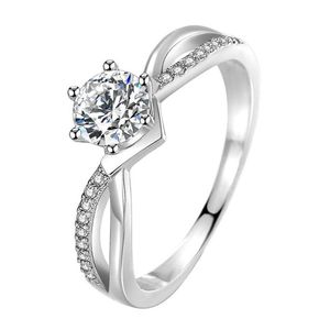 Solitaire Ring Wholesale Sterling Sier CZ Crystal Diamond Diamant Anneaux de mariage Bijoux de fiançailles pour les femmes Drop de Dhrwy
