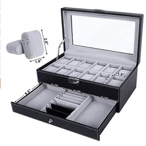 SONGMICS Watch Box 12 Mens Watch Organizer Jewelry Display Case Lock Keys Black UJWB012234O