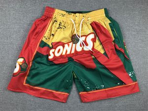 Sonic Basketball Shorts Seattle Hip Pop Running Pant avec poche zippée cousue vert rouge taille S-XXL