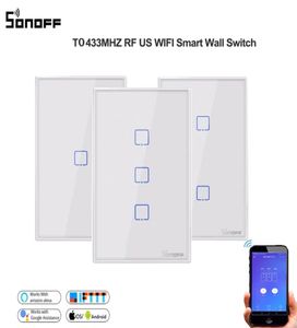 SONOFF T0US TX Smart Home WifiAPP Control remoto Panel de vidrio luz táctil 1Gang LED retroiluminación interruptor de pared funciona con Alexa IFTTT9401788