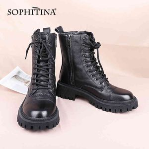 Botas SOPHITINA para mujer, nuevas y cómodas botas de moto negras de cuero de alta calidad con cremallera en ambos lados, zapatos de mujer con cordones SC845 K78