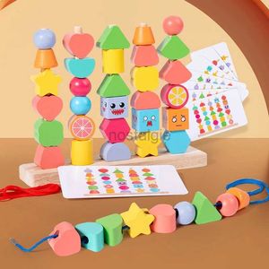 Tri Nesting Jouets empilables Perles de jouet Montessori en bois pour jeunes enfants empilées en séquence avec des formes assorties fil de dentelle motricité fine 24323