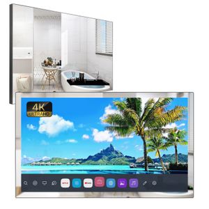 Soulaca 32 pouces 4K WebOS Miroir LED Télévision pour salle de bain Hôtel AI Alexa intégré Commande vocale WiFi Bluetooth Smart TV Étanche 2023 Amazon Nouveau modèle