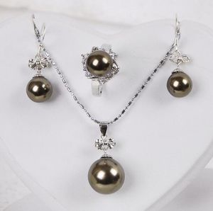 South Sea Brown Shell Pearl Ring Boucles d'oreilles Pendentif Collier Parure de bijoux