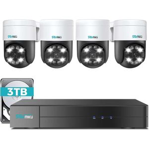 Sistema de cámara Sovmiku Poe con resolución 4K, detección de movimiento, PAN 300 °, inclinación de 90 °, 3tb HDD, sistema de seguridad de cámara CCTV, seguimiento automático, 4 piezas PTZ Cámaras de seguridad para el hogar