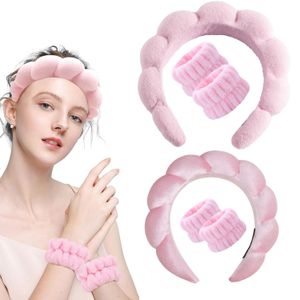 Bandeau Spa pour laver le visage, ensemble de bracelets, éponge de maquillage, serviettes de poignet, bandeau à bulles pour femmes, accessoires pour cheveux