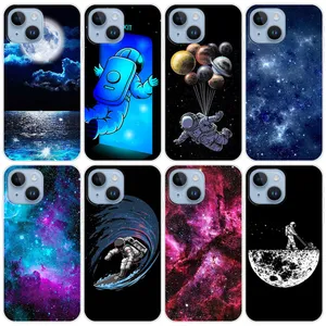Space Astronaut Soft TPU Case Pour Iphone 15 Plus 14 Pro MAX 13 12 11 XR XS 8 7 iPhone15 Mode Starry Sky Night Sky Moon Ocean Mobile Cell Phone Back Cover Skin