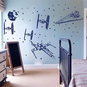 Vaisseau spatial millemium Falcon x Wing Fighter Wall Sticker Rocker Starfighters War Decal Scorporteur Kids Room Nursery Vinyl Home Decor 211124