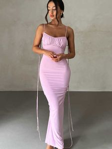 Spaghetti sangle Maxi robes pour femmes 2023 nouvelle mode à lacets dos nu robe d'été élégantes robes de soirée minces