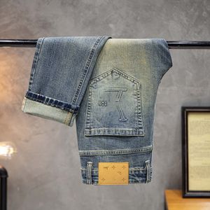 Jeans pour hommes de créateurs espagnols Jeans rétro bleu en détresse jeans droits minceur pantalon en denim stretch poche arrière logo classique timbre en acier homme pantalons décontractés