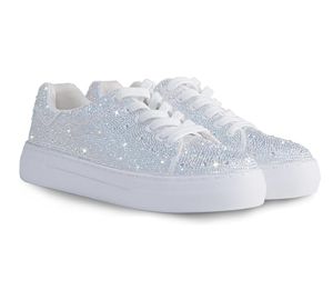 Zapatillas brillantes con diamantes de imitación para mujer, zapatillas brillantes con diamantes de imitación, zapatos blancos con purpurina, plataforma con diamantes de imitación deslumbrados a la moda