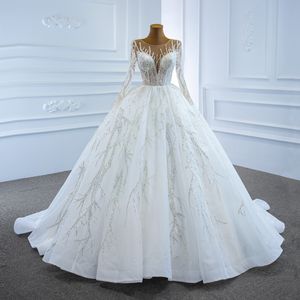 Mousseux arabe Dubaï robe de mariée 2024 manches longues perles paillettes cristaux robe de mariée grande taille sur mesure robes robe de mariage