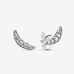 Sparkling Crescent Moon Stud Pendientes Real Sterling Silver con caja original para Pandora Fashion Women Party Jewelry CZ diamond Earring Set Girlfriend Gift