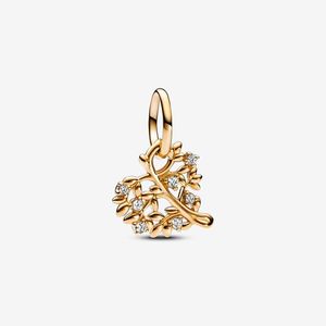Corazón brillante Árbol genealógico Cuelga Charm Pandoras Plata de ley 925 Conjunto de dijes de lujo Fabricación de pulseras Encantos de hojas de oro Collar de diseñador Colgante Caja original