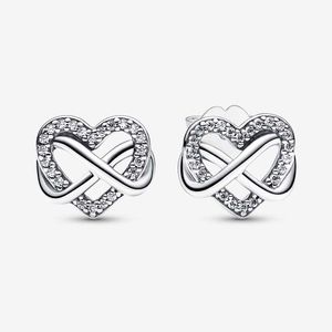 Boucles d'oreilles à tige en forme de cœur infini scintillant pour Pandoras, boucles d'oreilles d'amour en argent sterling 925 de haute qualité avec boîte originale, cadeau de luxe pour femmes et filles