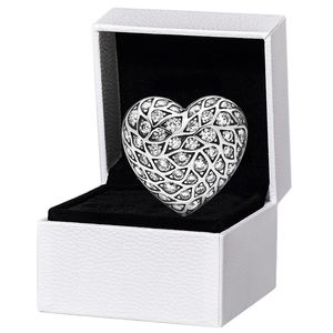Sparkling Pattern Heart Single Stud Earring para Pandora 925 Joyas de boda de plata esterlina para mujer Regalo de novia Pendientes grandes de oro rosa con caja original