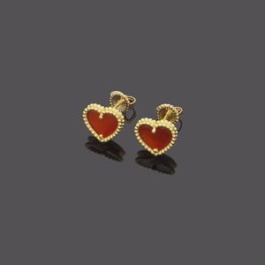 Étincelant romantique Designer original de marque 1cm petit coeur clou rouge or jaune 18 carats argent rose femmes lettre VC logo timbre amour boucles d'oreilles filles bijoux de mariage