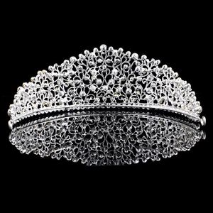 Sparkling Silver Big Wedding Diamante Pageant Tiaras Hairband Crystal Nupcial Crowns For Brides Hair Jewelry Headpiece178x