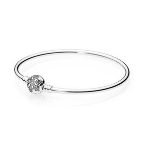 Brazalete con cierre de copo de nieve brillante con caja original para Pandora Pulseras con dijes de plata de ley real Joyería de regalo de boda para mujeres y niñas Cadena de mano